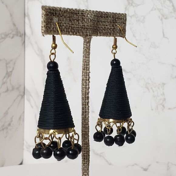 Vintage French Hook Cone-style Beaded Earrings - Picture 3 of 6